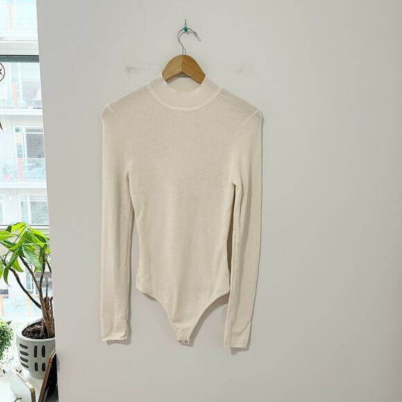Abercrombie & Fitch White Ribbed Knit Cutout Bodysuit Size Medium - Picture 1 of 7